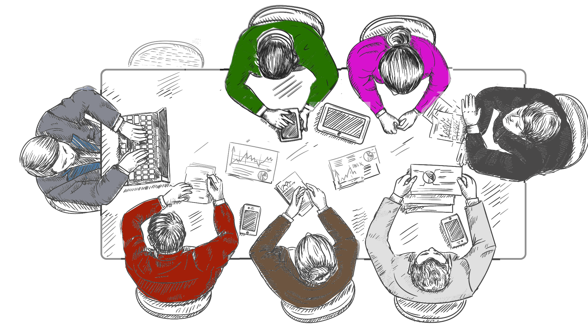 Illustration eines Meetings von oben